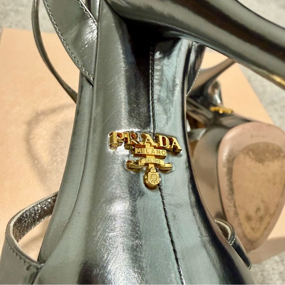 Prada Metallic Silver Platform Strappy Heels - Picture 8 of 9